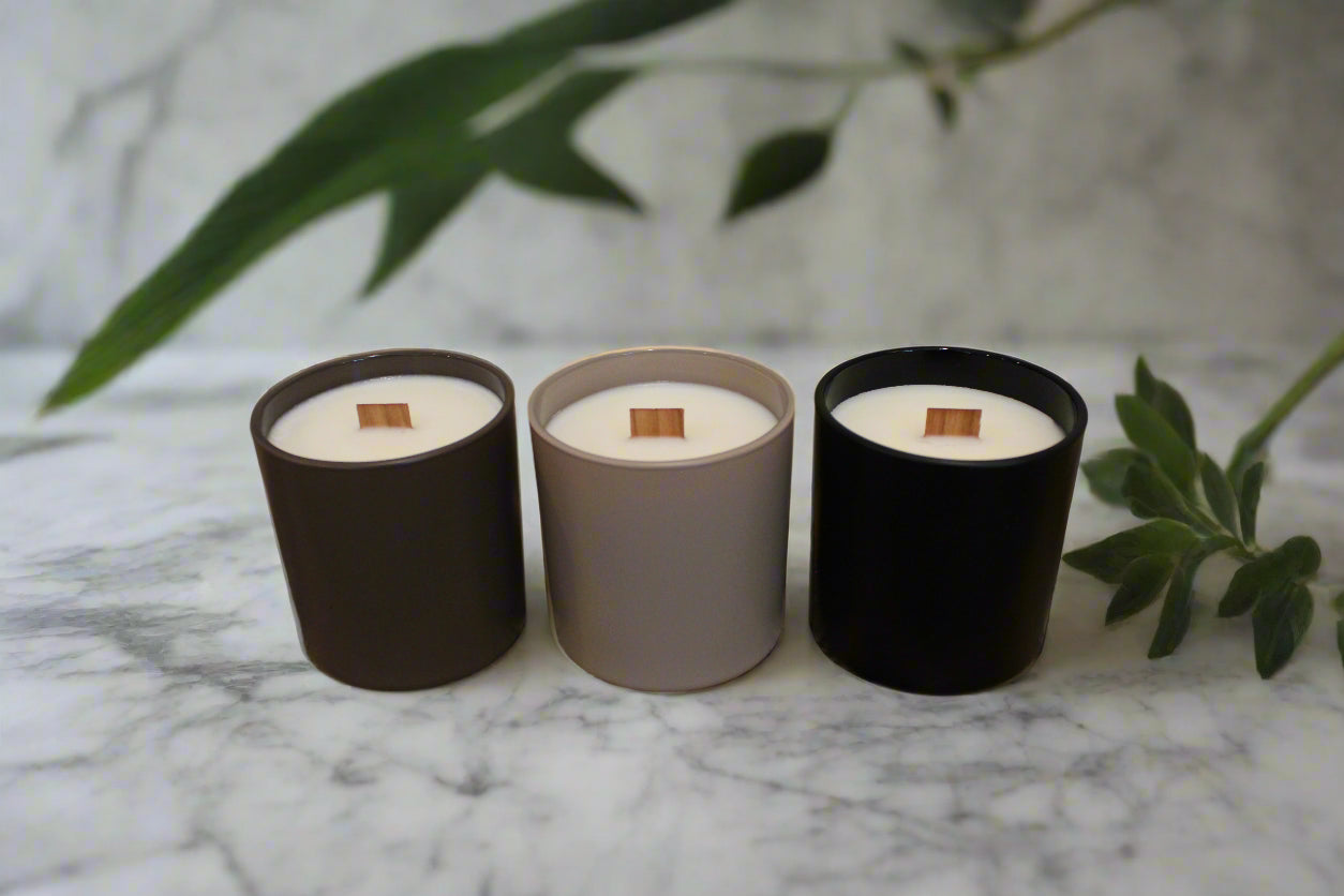 Soy-Coconut 7 ounce Glass matte Decorative Candle set (dark collection)