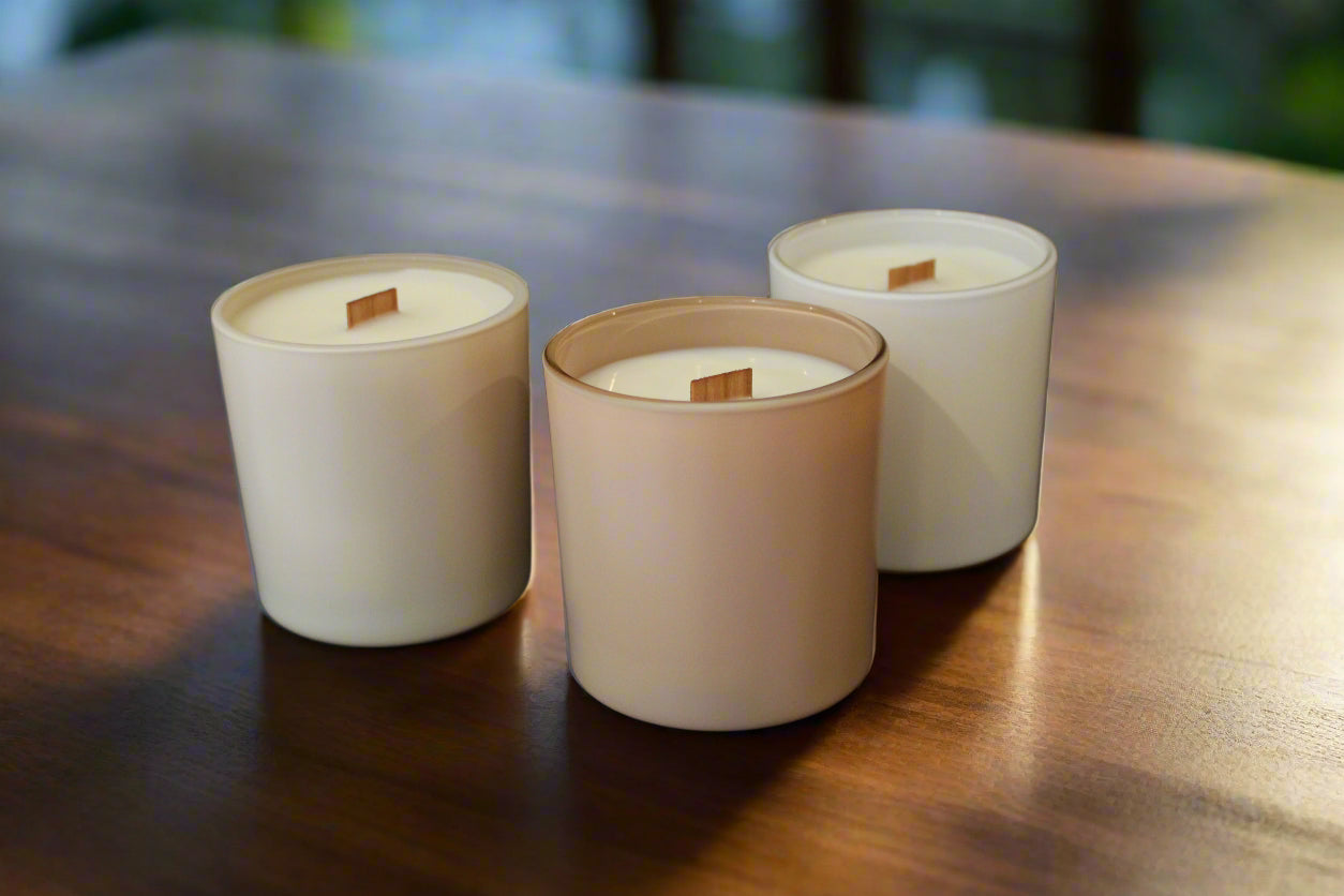 Soy-Coconut 7 ounce Glass matte Decorative Candle set (light collection)